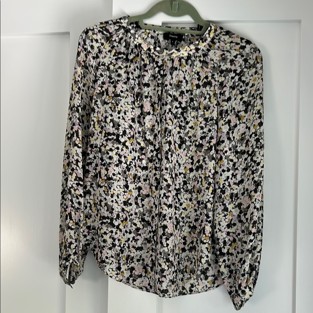 Theory Multi-color Silk Long Sleeve Round Collar  Blouse